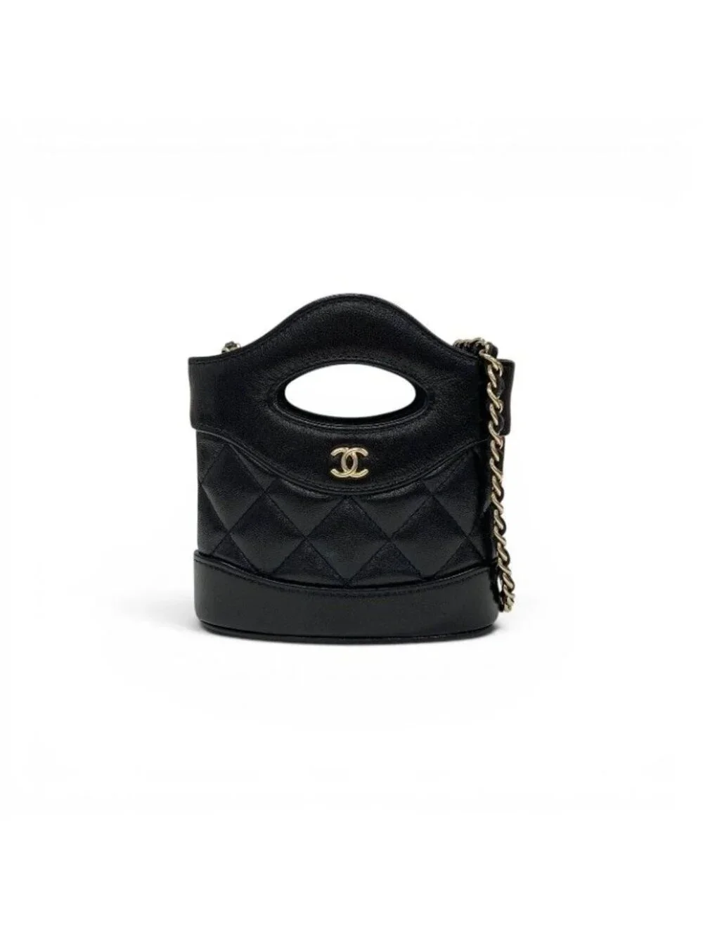 Chanel 31 Shoulder Bag Black Gold Quilted CC Logo Chain Clutch